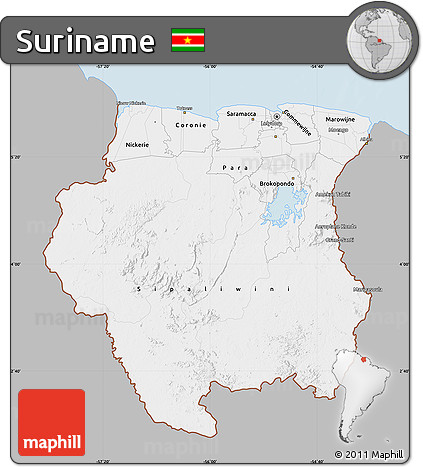 Gray Map of Suriname, single color outside