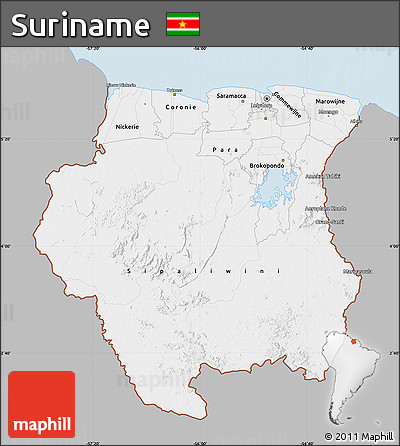 Gray Map of Suriname, single color outside
