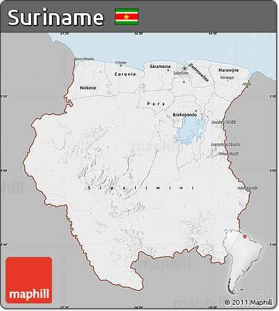 Gray Map of Suriname, single color outside