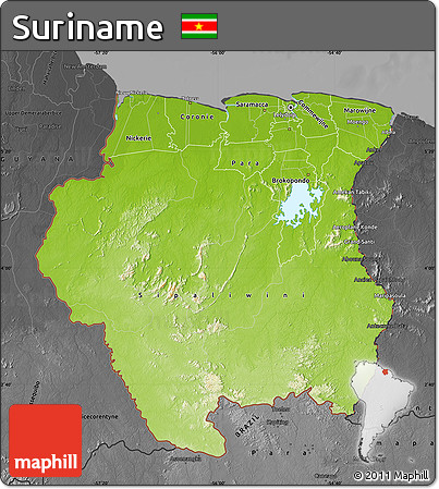 Physical Map of Suriname, darken, desaturated