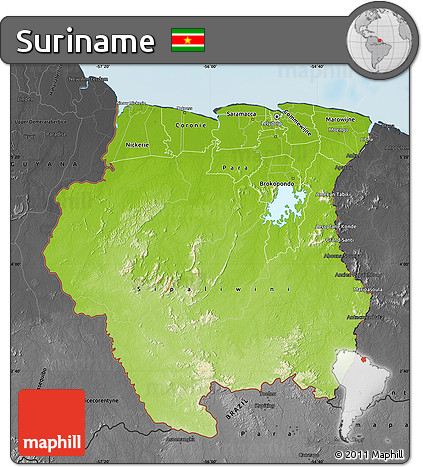 Physical Map of Suriname, darken, desaturated, land only