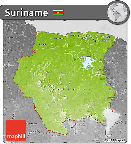 Physical Map of Suriname, desaturated