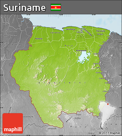 Physical Map of Suriname, desaturated, land only