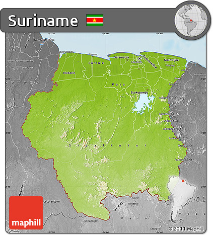 Physical Map of Suriname, desaturated, land only