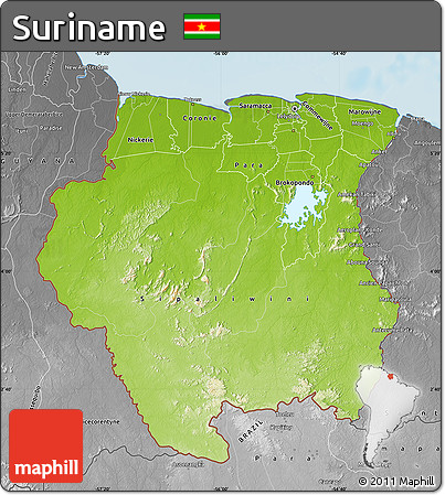 Physical Map of Suriname, desaturated, land only