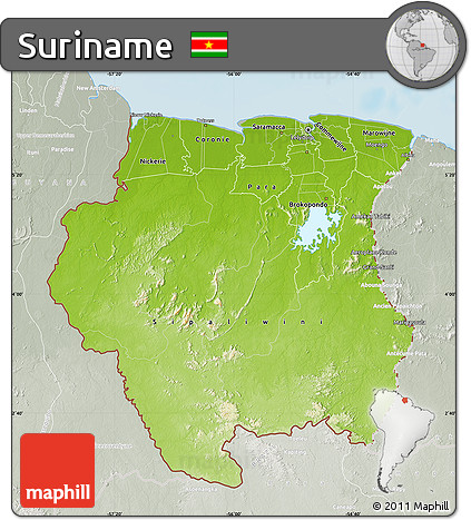 Physical Map of Suriname, lighten, semi-desaturated, land only