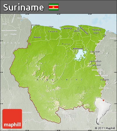 Physical Map of Suriname, lighten, semi-desaturated, land only