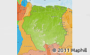 Physical Map of Suriname, political outside