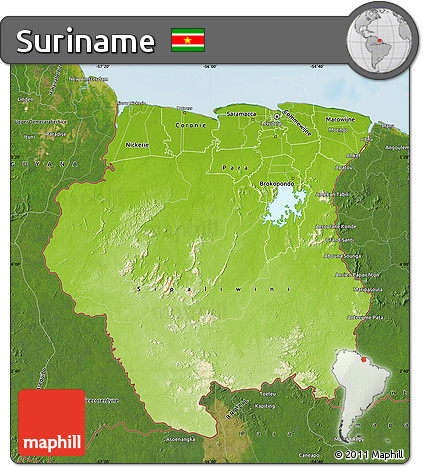 Physical Map of Suriname, satellite outside, shaded relief sea