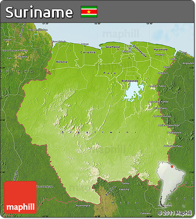 Physical Map of Suriname, satellite outside, shaded relief sea