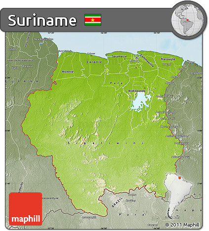 Physical Map of Suriname, semi-desaturated, land only