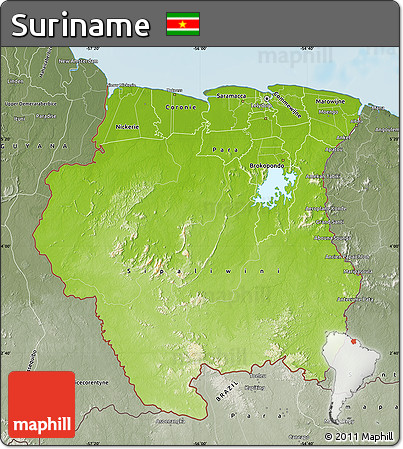 Physical Map of Suriname, semi-desaturated, land only