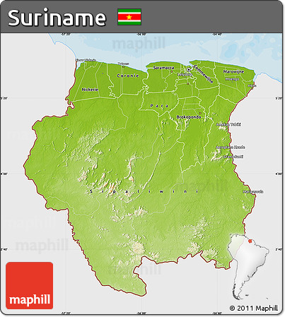 Physical Map of Suriname, single color outside, bathymetry sea, shaded relief sea