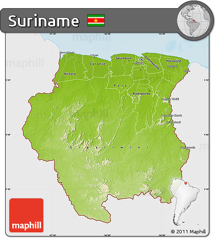 Physical Map of Suriname, single color outside