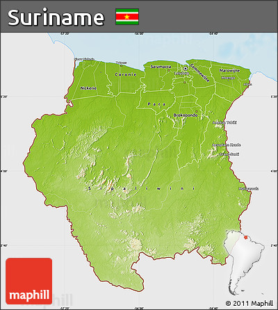 Physical Map of Suriname, single color outside