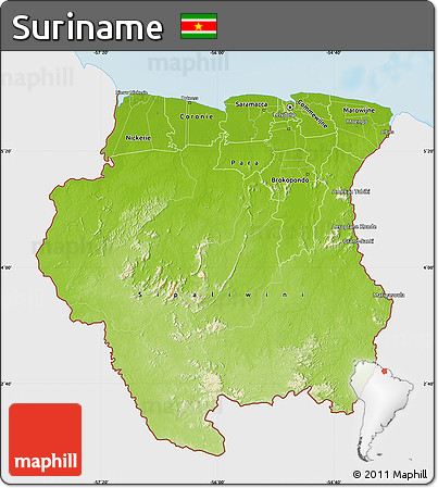 Physical Map of Suriname, single color outside