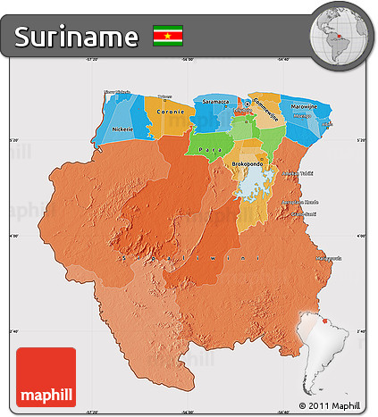 Political Map of Suriname, cropped outside