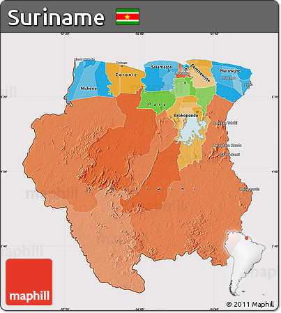 Political Map of Suriname, cropped outside