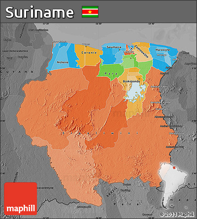 Political Map of Suriname, darken, desaturated