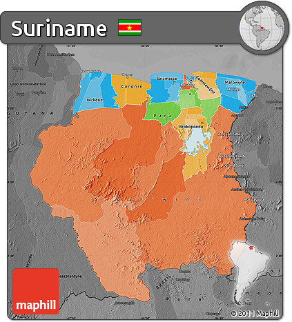 Political Map of Suriname, darken, desaturated