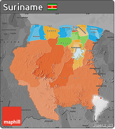 Political Map of Suriname, darken, desaturated