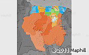 Political Map of Suriname, darken, desaturated