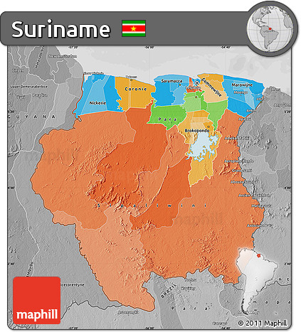 Political Map of Suriname, desaturated