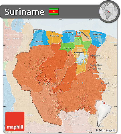 Political Map of Suriname, lighten