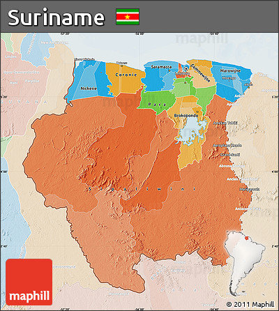 Political Map of Suriname, lighten