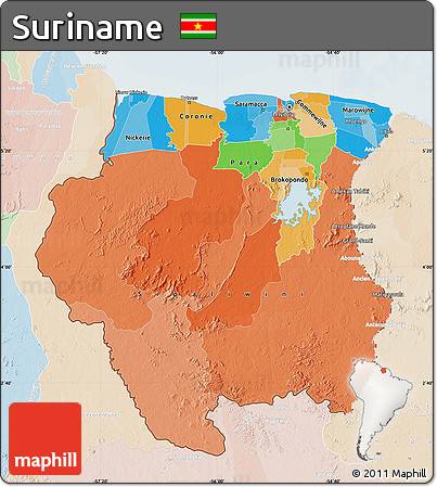Political Map of Suriname, lighten