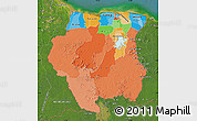 Political Map of Suriname, satellite outside
