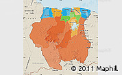 Political Map of Suriname, shaded relief outside