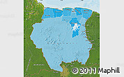 Political Shades Map of Suriname, satellite outside, bathymetry sea