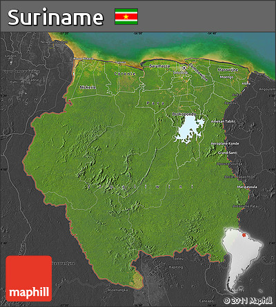 Satellite Map of Suriname, darken, desaturated, land only