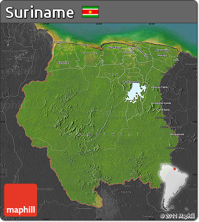 Satellite Map of Suriname, darken, desaturated, land only