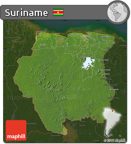 Satellite Map of Suriname, darken