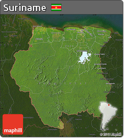 Satellite Map of Suriname, darken
