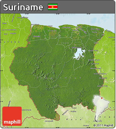 Satellite Map of Suriname, physical outside