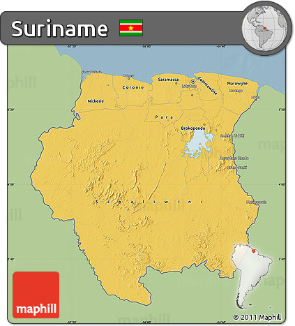Savanna Style Map of Suriname, single color outside