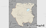 Shaded Relief Map of Suriname, darken, desaturated