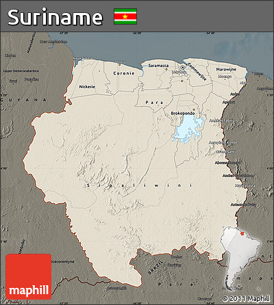 Shaded Relief Map of Suriname, darken