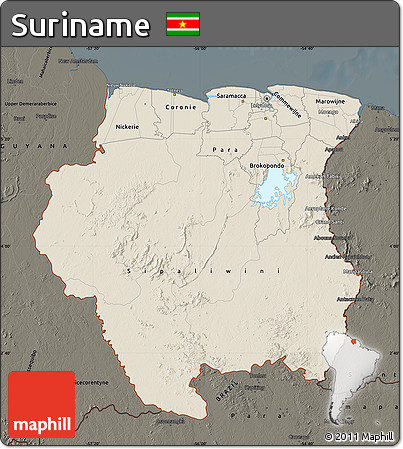 Shaded Relief Map of Suriname, darken