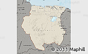 Shaded Relief Map of Suriname, darken, semi-desaturated, land only