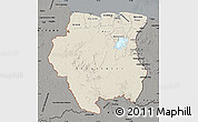 Shaded Relief Map of Suriname, darken, semi-desaturated