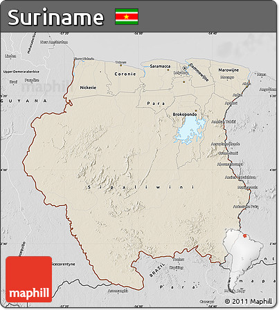 Shaded Relief Map of Suriname, desaturated