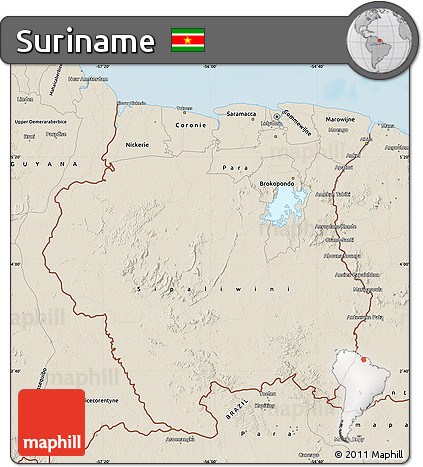 Shaded Relief Map of Suriname