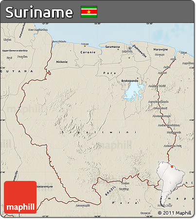 Shaded Relief Map of Suriname