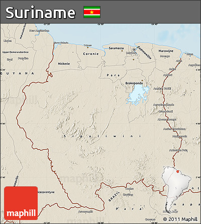 Shaded Relief Map of Suriname