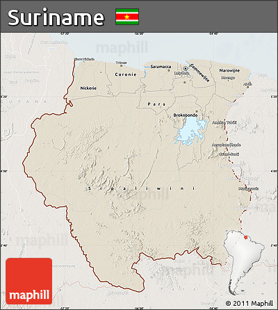 Shaded Relief Map of Suriname, lighten