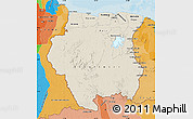 Shaded Relief Map of Suriname, political outside